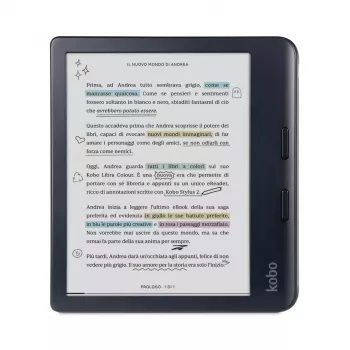 E. knygų skaitytuvė Kobo Libra Colour 7 colių E Ink Kaleido, 32 GB, 1264×1680, Wi‑Fi, Bluetooth, atspari vandeniui, USB‑C