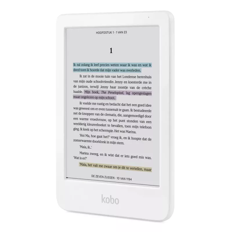 E. knygų skaitytuvas Kobo Clara Colour N367 — 6 colių E Ink Kaleido jutiklinis ekranas, 16 GB, Wi‑Fi, Bluetooth, baltas