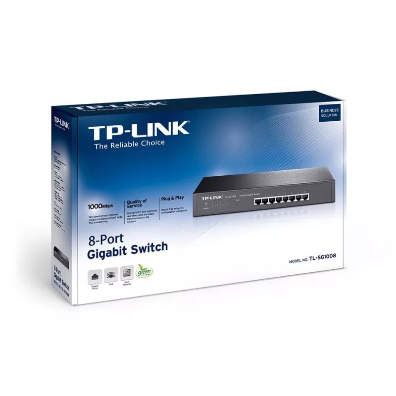 Nevaldomas jungiklis TP-Link TL-SG1008, 8 prievadų Gigabit Ethernet, 16 Gbit/s