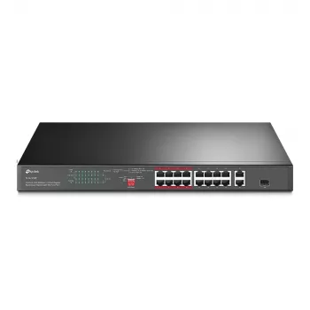 TP-Link TL-SL1218P 16 prievadų 10/100 Mbps + 2 prievadų Gigabit montuojamas į stelažą PoE komutatorius su 16 PoE+ prievadų