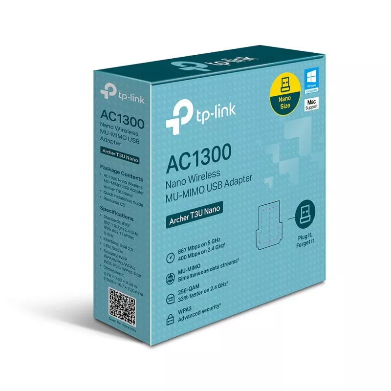 TP-Link Archer T3U Nano AC1300 belaidis USB adapter su MU-MIMO