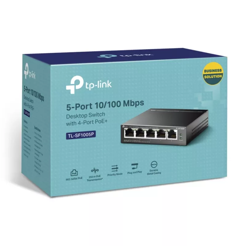 TP-Link 5 prievadų 10/100Mbps stalinis PoE komutatorius su 4 PoE prievadais, nevaldomas, Fast Ethernet, pilnas dupleksas