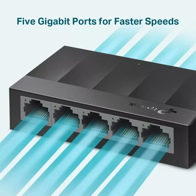 TP-Link LS1005G 5 prievadų 10/100/1000Mbps stalinis tinklo jungiklis, nevaldomas, Gigabit Ethernet, montuojamas ant sienos