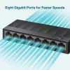 TP-Link LS1008G 8 prievadų 10/100/1000Mbps darbalaukio tinklo jungiklis, nevaldomas, Gigabit Ethernet, montuojamas ant sienos