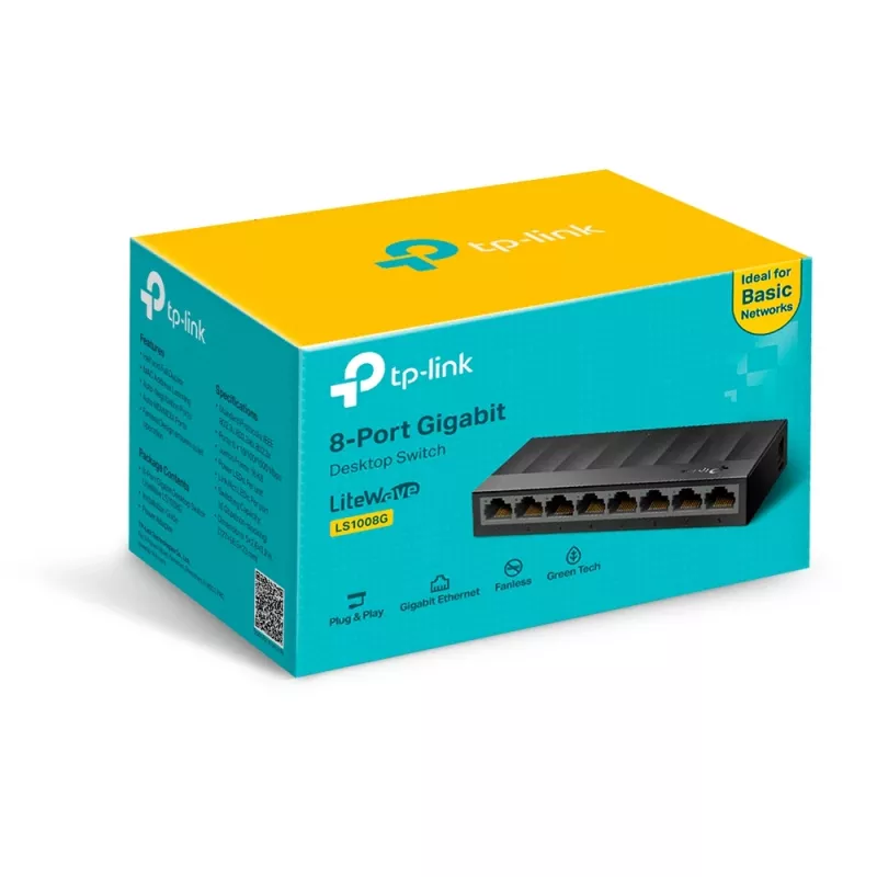 TP-Link LS1008G 8 prievadų 10/100/1000Mbps darbalaukio tinklo jungiklis, nevaldomas, Gigabit Ethernet, montuojamas ant sienos