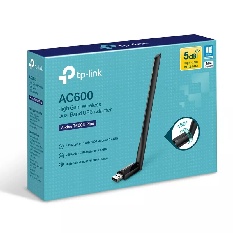 TP-Link AC600 Archer T600U Plus belaidis USB adapteris, 600 Mbit/s