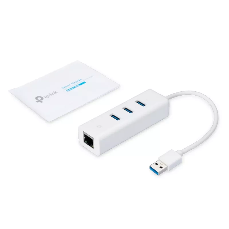 TP-Link UE330 USB 3.0 centrinis įrenginys su Gigabit Ethernet prievadu, baltas