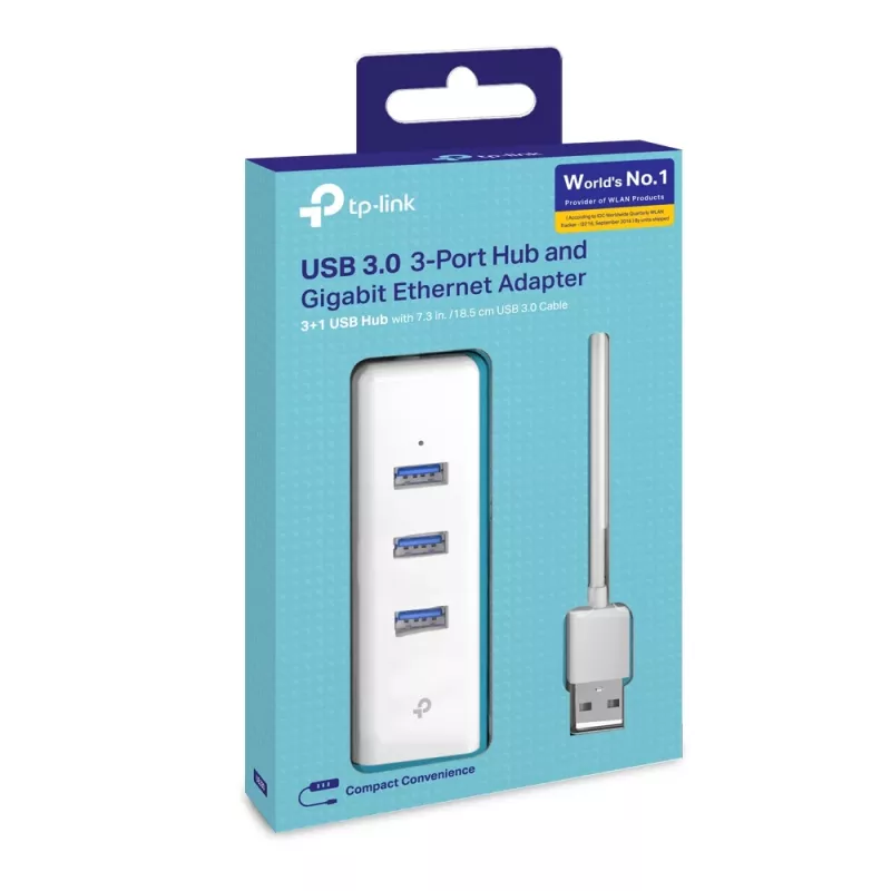 TP-Link UE330 USB 3.0 centrinis įrenginys su Gigabit Ethernet prievadu, baltas
