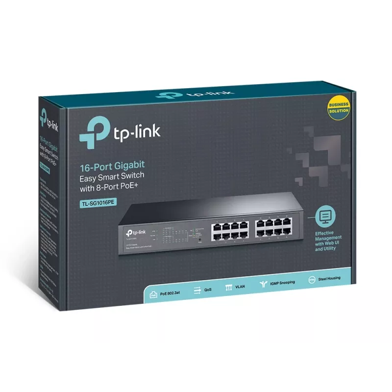 Valdomas jungiklis TP-Link TL-SG1016PE 16 prievadų Gigabit su 8 prievadais PoE+