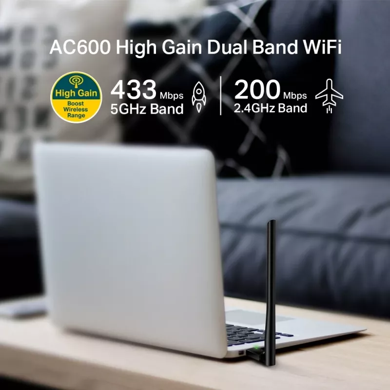 Belaidis USB WiFi adapteris TP-Link AC600 High Gain ARCHER T2U PLUS