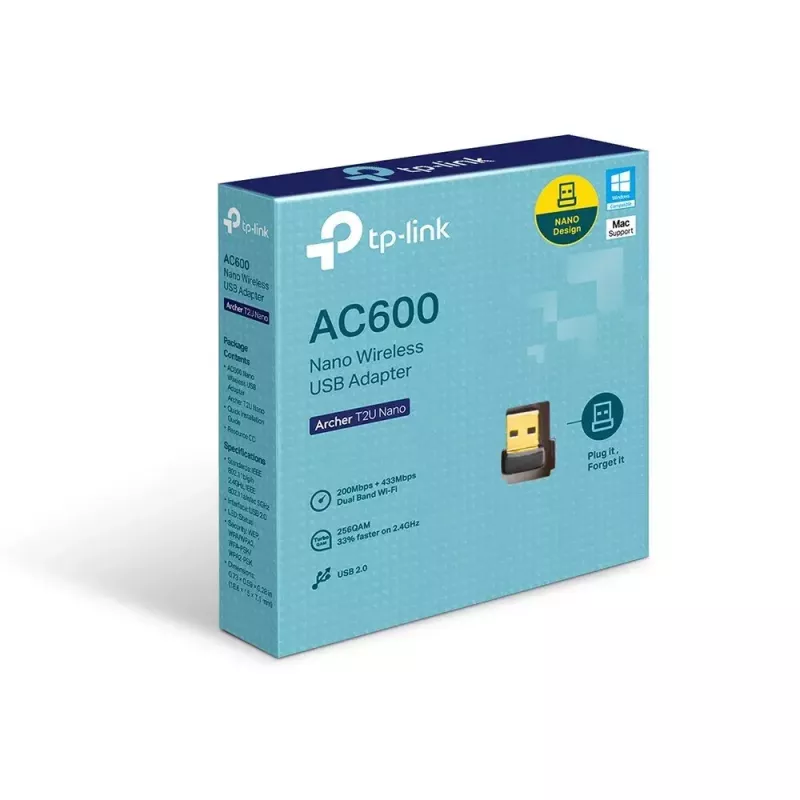 TP-Link Archer T2U Nano belaidis USB adapteris AC600, 2,4/5 GHz