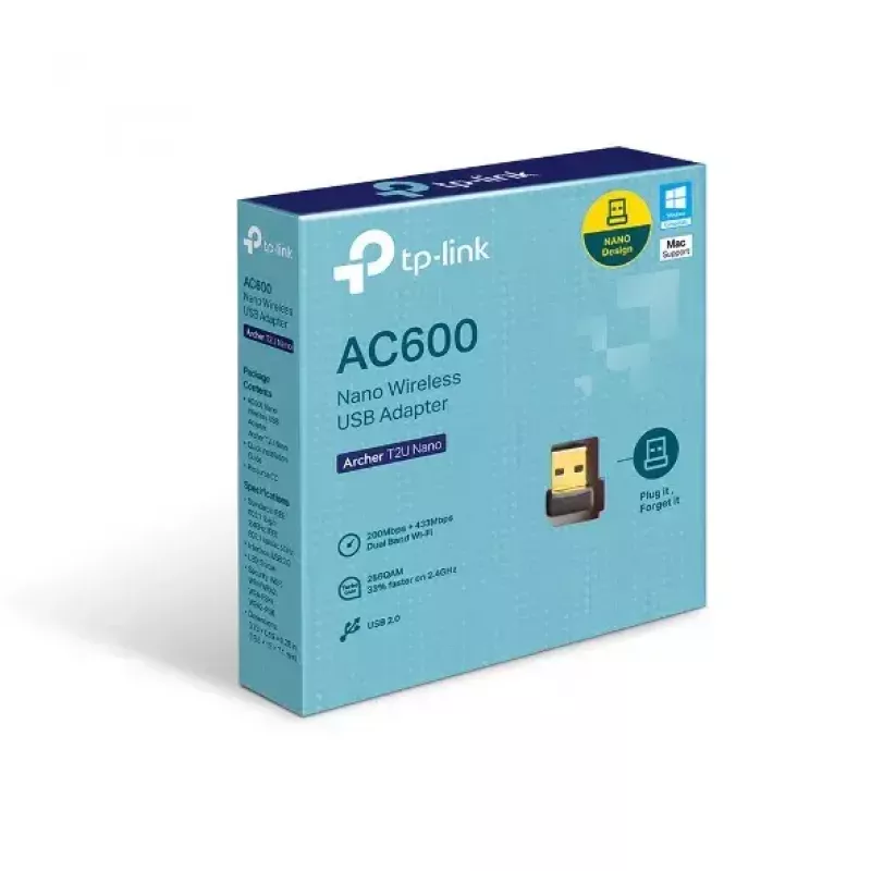 TP-Link Archer T2U Nano belaidis USB adapteris AC600, 2,4/5 GHz
