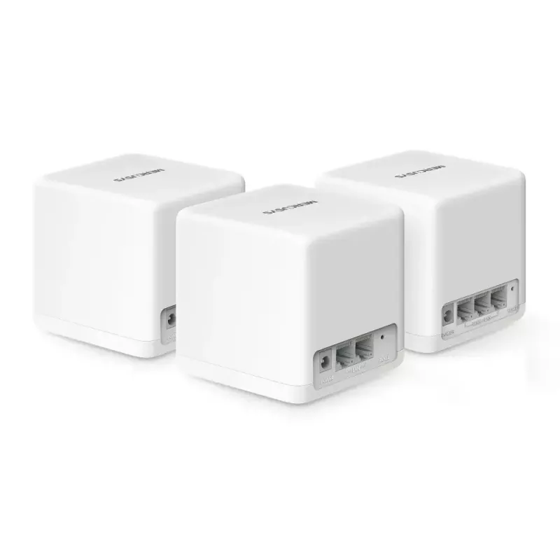 „MERCUSYS Halo H60X“ (3 vnt.) – belaidžio tinklo tinklelio sistema, dviejų juostų „Wi‑Fi 6“, iki 1500 Mbps, aprėptis 550 m², 2× LAN prievadai