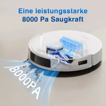 Robotinis dulkių siurblys Ecovacs DEEBOT N20 — LDS navigacija, 8000 Pa, 5200 mAh, 300 min veikimo laikas, OZMO šluostymas, 0,4 l dulkių talpa, baltas