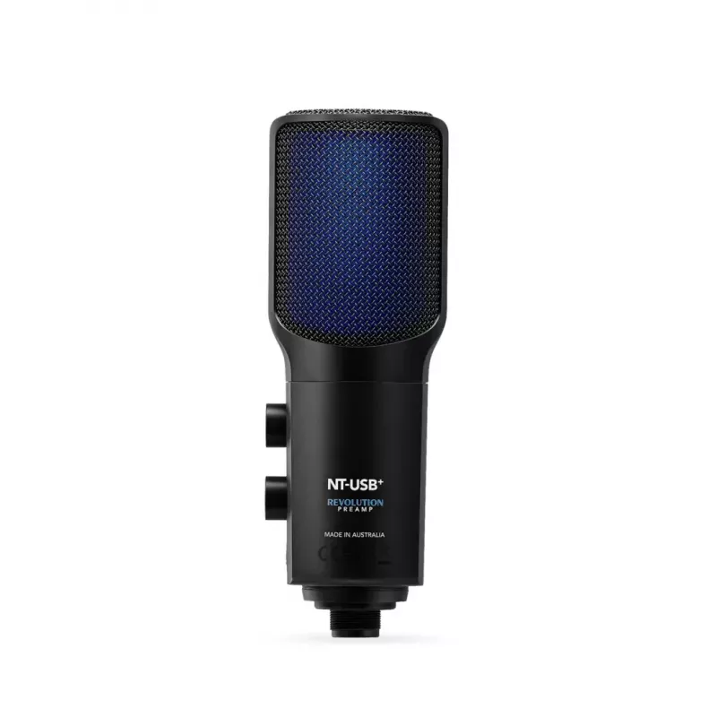 Kondensatorinis USB PC mikrofonas RØDE NT-USB+ — kardioidinis, 24-bit/48 kHz, 20–20000 Hz, 3.5 mm ausinių išėjimas, USB-C, juodas