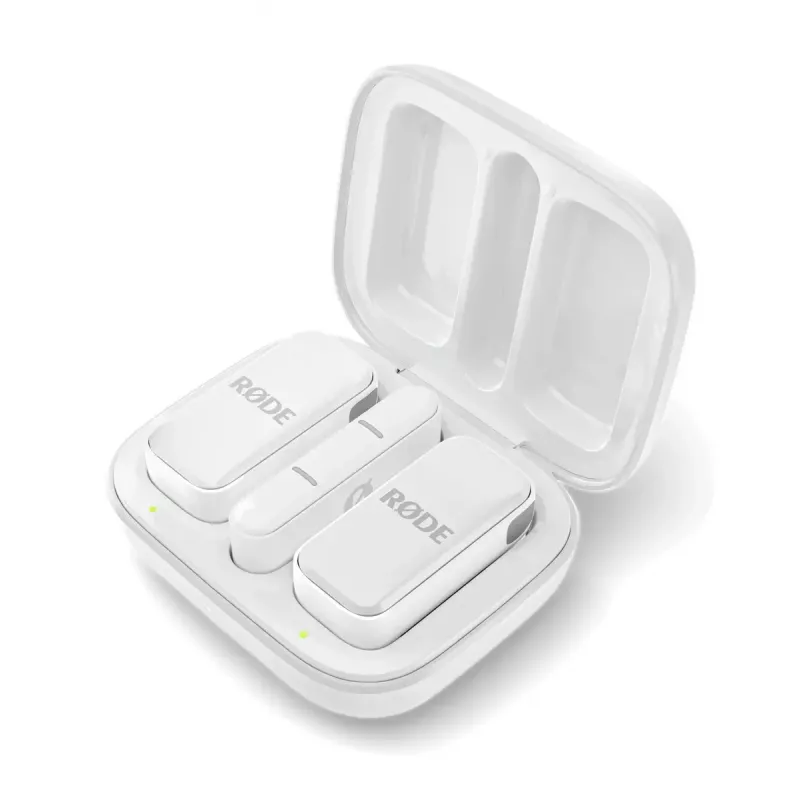 Segtuvinis mikrofonas RØDE Wireless Micro — belaidis USB lavaljeras, 20–20000 Hz, 24 bitai, 100 m nuotolis, baltas
