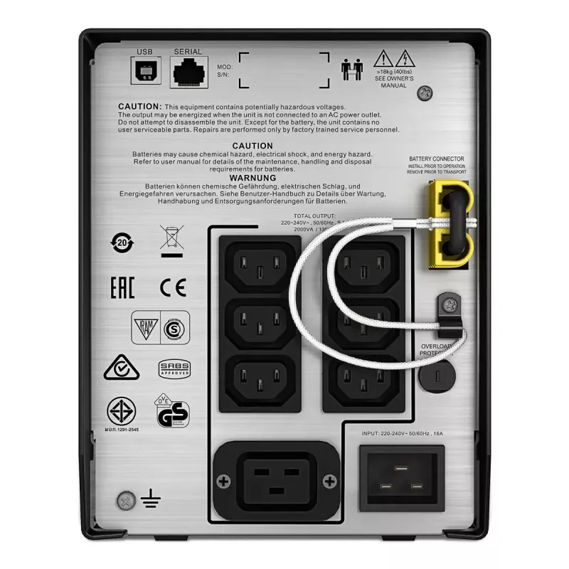 APC Smart-UPS C SMC2000I, linijinis-interaktyvus, 2000VA, bokštas, 230V, 6x IEC C13+1x IEC C19, USB ir Serial, AVR, grafinis LCD