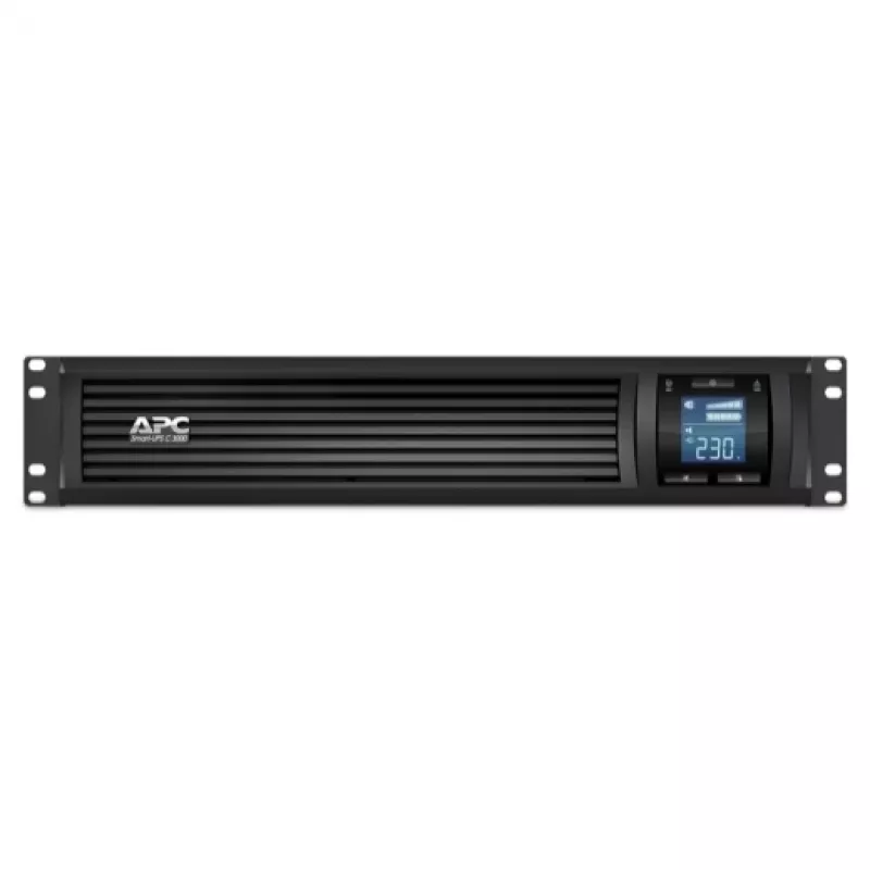APC Smart-UPS C, linijinis interaktyvus, 3kVA, 2U stelažinis, 230V, 8x IEC C13+1x IEC C19 lizdai, USB ir RS232, AVR, grafinis LCD