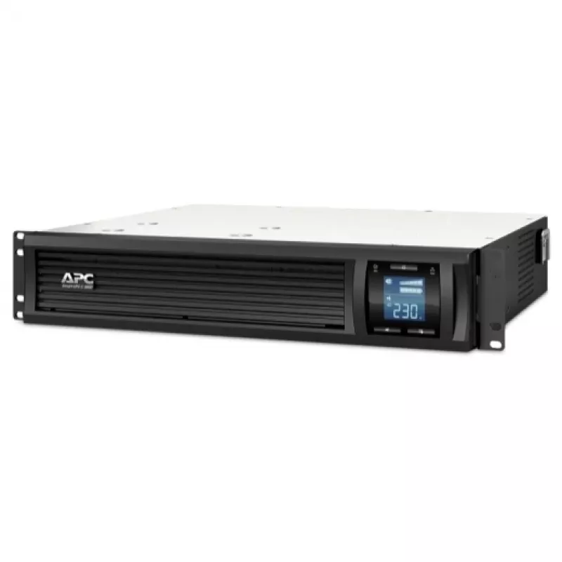 APC Smart-UPS C, linijinis interaktyvus, 3kVA, 2U stelažinis, 230V, 8x IEC C13+1x IEC C19 lizdai, USB ir RS232, AVR, grafinis LCD