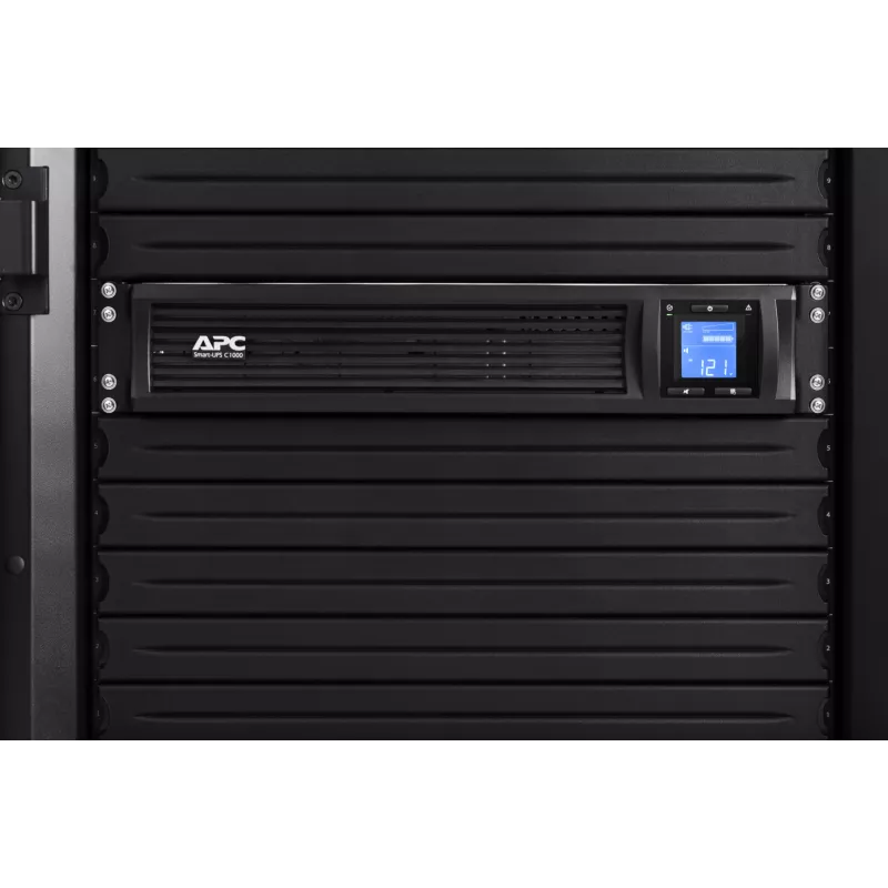 APC Smart-UPS C, linijinis interaktyvus, 1000VA, stelažinis 2U, 230V, 4x IEC C13 išvadai, SmartConnect prievadas, USB ir Serial ryšys, AVR, grafinis LCD