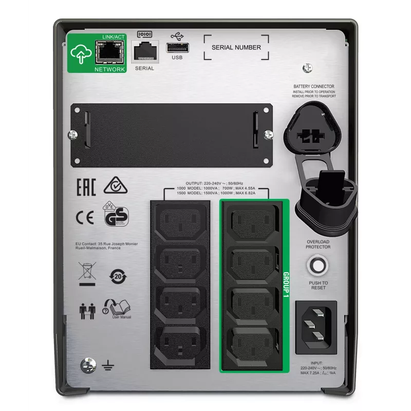 APC Smart-UPS SMT1000IC – 8x C13, USB, SmartConnect, 1000VA, linijinis-interaktyvus, 1 kVA, 700 W, sinusas, 151 V, 302 V