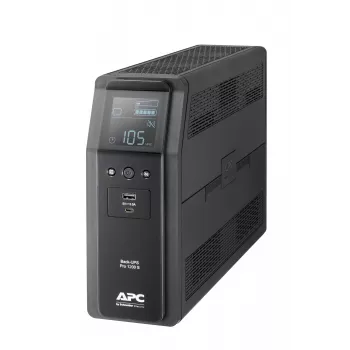 APC Back-UPS Pro, 1200VA/720W, bokštinis, 230V, 8x IEC C13 lizdai, sinusinė banga, AVR, USB Type A + C prievadai, LCD, keičiama baterija