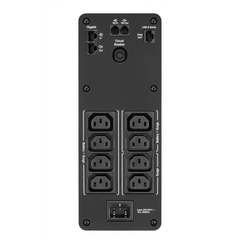 APC Back-UPS Pro, 1200VA/720W, bokštinis, 230V, 8x IEC C13 lizdai, sinusinė banga, AVR, USB Type A + C prievadai, LCD, keičiama baterija