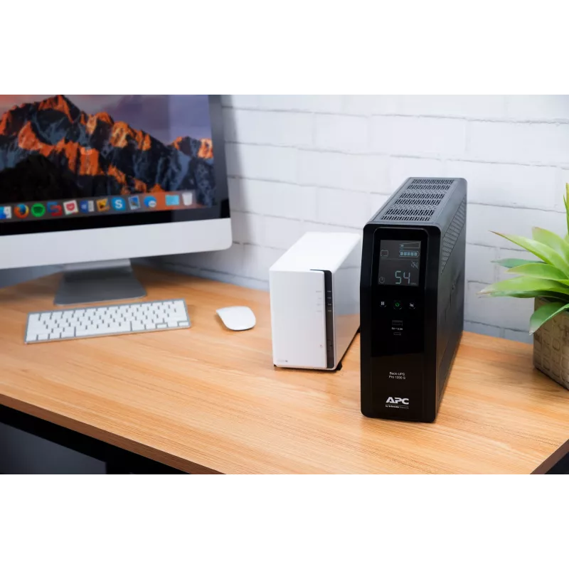 APC Back-UPS Pro, 1200VA/720W, bokštinis, 230V, 8x IEC C13 lizdai, sinusinė banga, AVR, USB Type A + C prievadai, LCD, keičiama baterija
