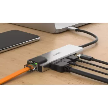 D-Link 5 viename USB-C centras su HDMI / Ethernet ir Power Delivery
