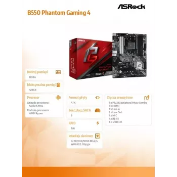 ASRock B550 Phantom Gaming 4 AMD B550 Socket AM4 ATX pagrindinė plokštė