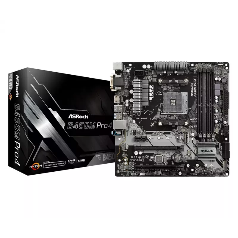 Pagrindinė plokštė ASRock B450M PRO4 AMD B450 lizdas AM4 micro ATX