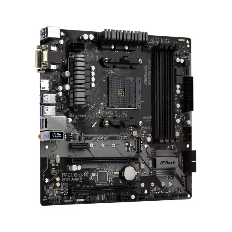 Pagrindinė plokštė ASRock B450M PRO4 AMD B450 lizdas AM4 micro ATX