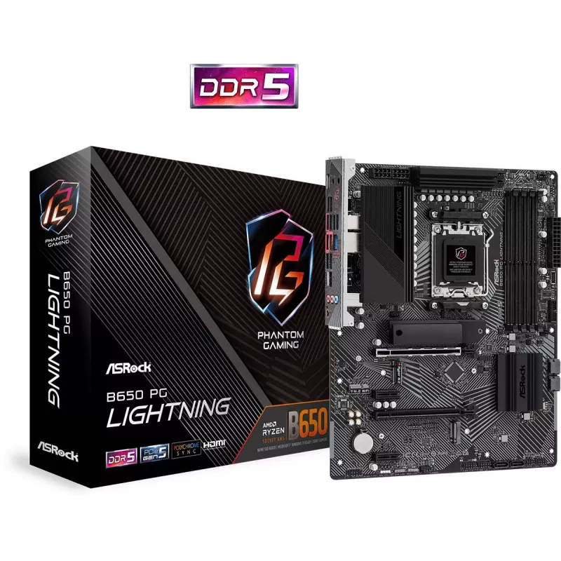 ASRock B650 PG Lightning pagrindinė plokštė AM5, AMD B650, USB 3.2, SATA 3, 7.1ch HD Audio, ATX