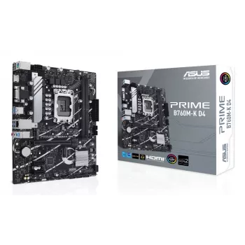Pagrindinė plokštė ASUS PRIME B760M-K D4 — Intel B760, LGA 1700, Micro ATX, 2x DDR4 DIMM, 64 GB, M.2, SATA III, 2,5Gb Ethernet