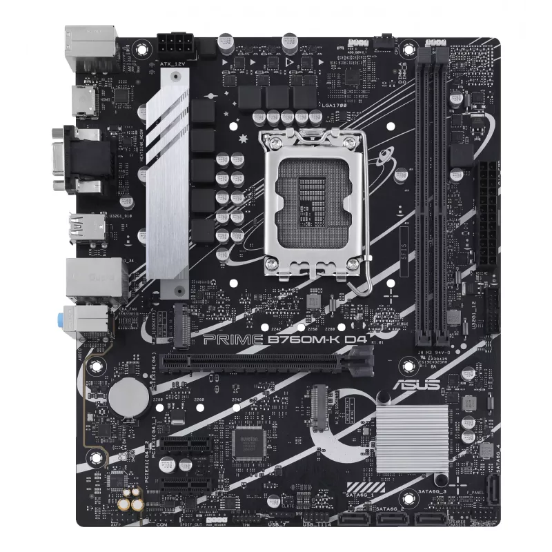 Pagrindinė plokštė ASUS PRIME B760M-K D4 — Intel B760, LGA 1700, Micro ATX, 2x DDR4 DIMM, 64 GB, M.2, SATA III, 2,5Gb Ethernet