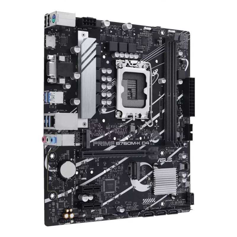 Pagrindinė plokštė ASUS PRIME B760M-K D4 — Intel B760, LGA 1700, Micro ATX, 2x DDR4 DIMM, 64 GB, M.2, SATA III, 2,5Gb Ethernet
