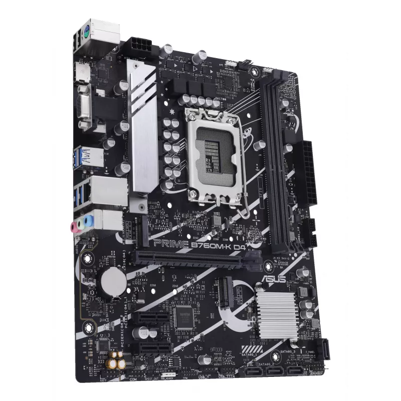 Pagrindinė plokštė ASUS PRIME B760M-K D4 — Intel B760, LGA 1700, Micro ATX, 2x DDR4 DIMM, 64 GB, M.2, SATA III, 2,5Gb Ethernet