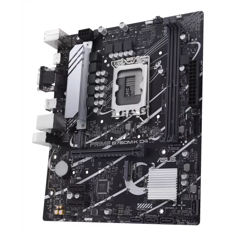 Pagrindinė plokštė ASUS PRIME B760M-K D4 — Intel B760, LGA 1700, Micro ATX, 2x DDR4 DIMM, 64 GB, M.2, SATA III, 2,5Gb Ethernet