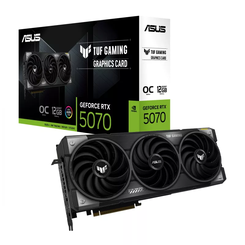 Vaizdo plokštė ASUS GeForce RTX 5070 12 GB GDDR7, PCIe 5.0, 192 bit, OC, 3xDP 2.1b + 2xHDMI 2.1b, 3 ventiliatoriai, 750 W maitinimo šaltinis