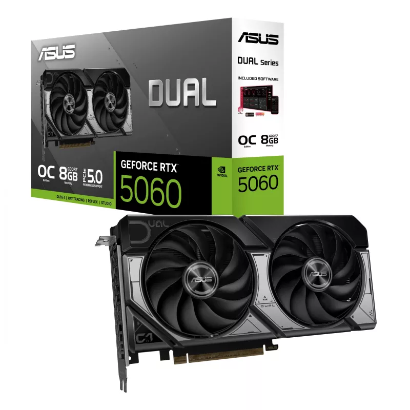 Vaizdo plokštė ASUS GeForce RTX 5060 — 8 GB GDDR7, 128 bitų, PCIe 5.0, DisplayPort 2.1b x3, HDMI 2.1b