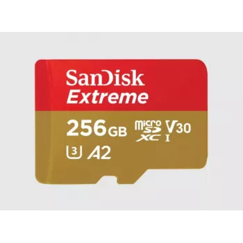 „SanDisk Extreme“ 256 GB „MicroSDXC“ UHS-I U3 V30 atminties kortelė (SDSQXAV-256G-GN6MA) raudona
