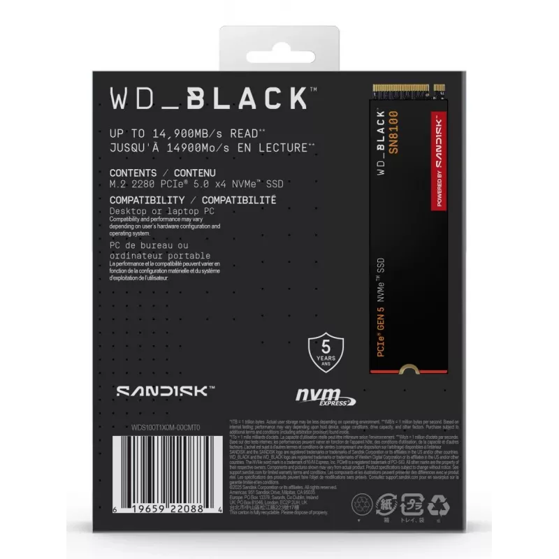 SSD diskas Western Digital 1 TB M.2 PCI Express 5.0 Black SN8100