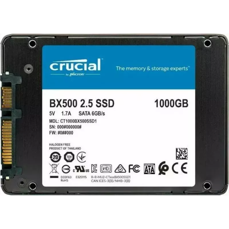Crucial BX500 1TB 3D NAND SATA 2,5 colio vidinis SSD, iki 540MB/s - CT1000BX500SSD1