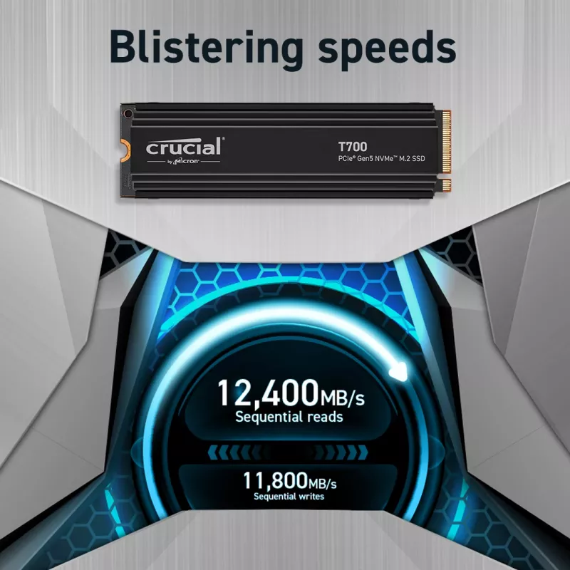 Micron / Crucial SSD Crucial T700 2TB PCIe Gen5 x4 M.2 2280 su radiatoriumi
