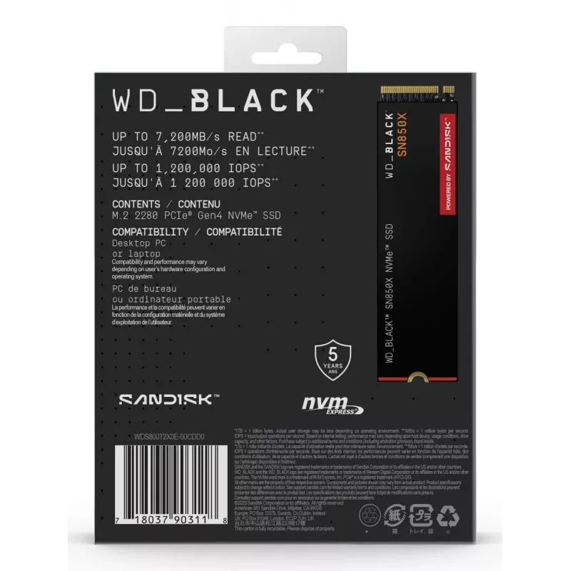 WESTERN DIGITAL SSD WD_BLACK SN850X 8TB PCIe Gen4 x4 M.2 2280