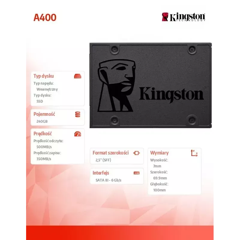 Kingston 240GB A400 SATA 3 2,5 colio vidinis SSD SA400S37/240G