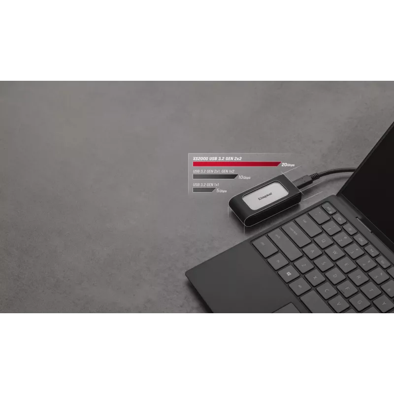 Kingston Technology XS2000 2TB nešiojamas SSD, USB-C 3.2 Gen 2x2, 2000MB/s, juodas/sidabrinis