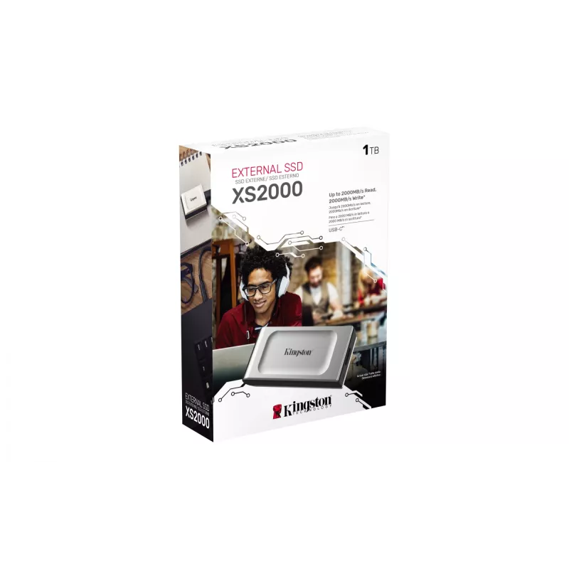 Kingston XS2000 1TB nešiojamas SSD, USB-C 3.2 Gen 2x2, 2000 MB/s, juodas/sidabrinis