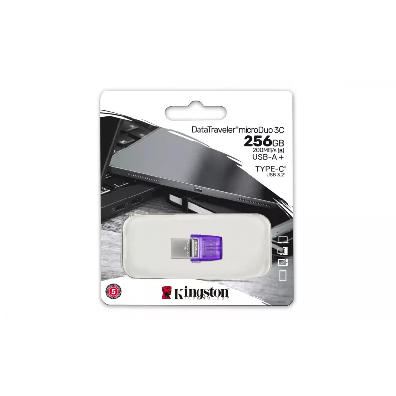 Kingston Technology DataTraveler 256GB microDuo 3C 200MB/s dviguba USB-A + USB-C atmintukas