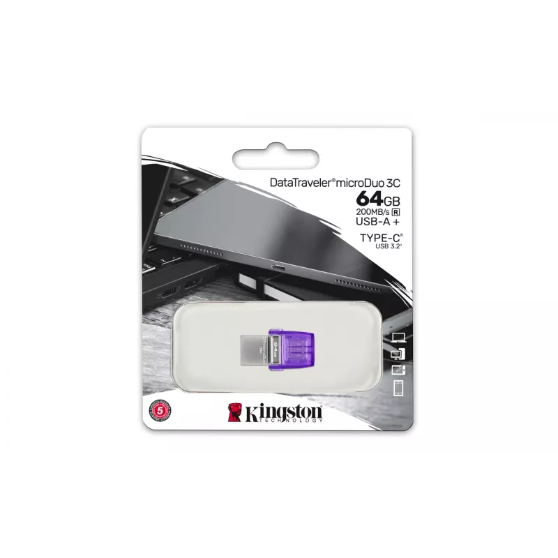 Kingston DataTraveler microDuo 3C 64GB USB 3.2 Gen 1 200MB/s dviguba sąsaja USB-A ir USB-C
